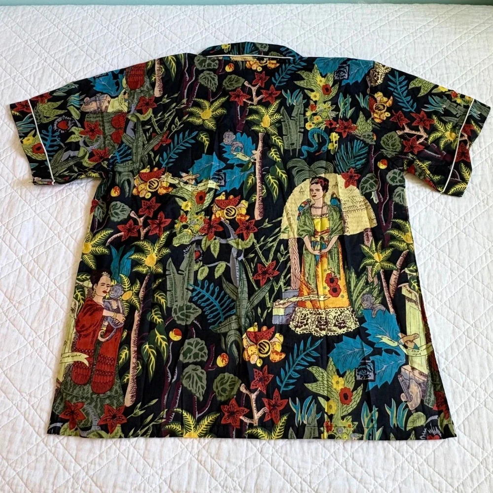 SLV Sur La Vague Frida Kahlo Tropical Jungle Cotton Pajama Set M/L Black Multi‎